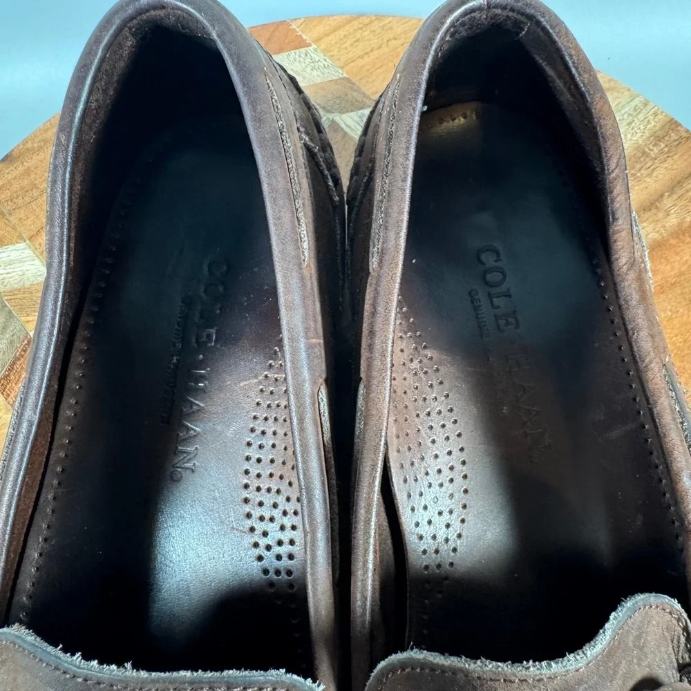 Cole Haan Mens 12M Brown Leather Tassel Lug Sole Boat Shoe Loafers C00358